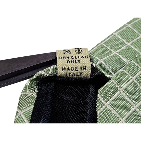 Burberry London Neck Tie Silk Geometric Green Textured Grid 58.5" Made in Italy - Picture 9 of 10